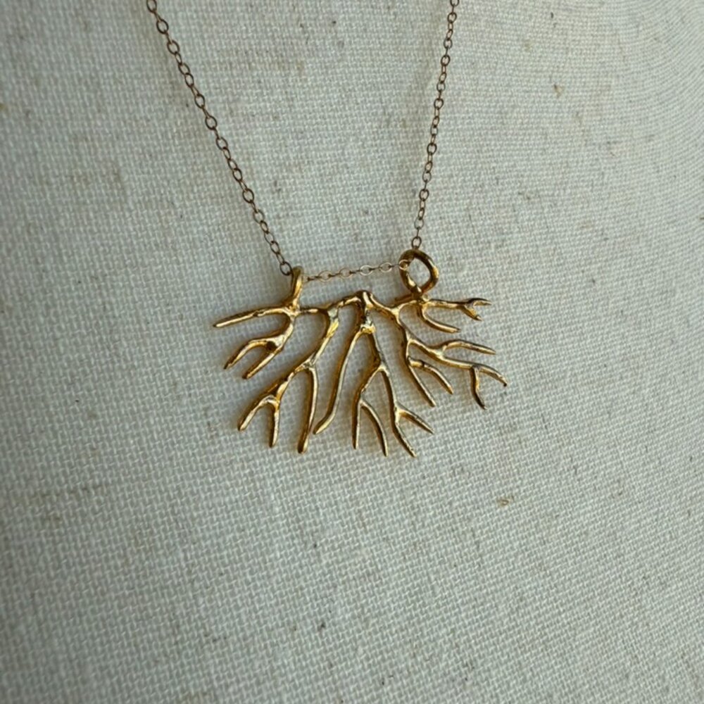 Tuning Fork Bryozoan Necklace - Gold - Picture 8 of 14